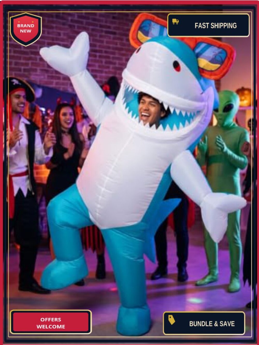 Inflatable Shark Costume Adult Halloween Blow Up Polyester Fancy Dress